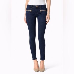 Michael Kors Dark Wash Skinny Jeans Gold Zip Pockets Low Rise Womens 2
